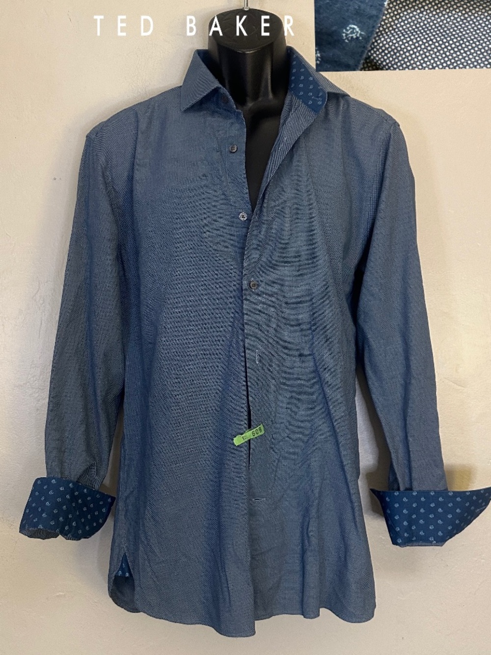 Ted Baker Contrast Long Sleeve Shirt 16/34-35 Gently worn 100% cotton 22" armpit